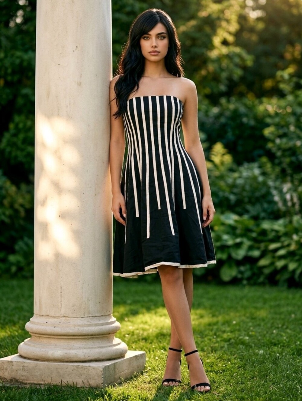 Pura Vida Black and White Strapless Fit-and-Flare Dress